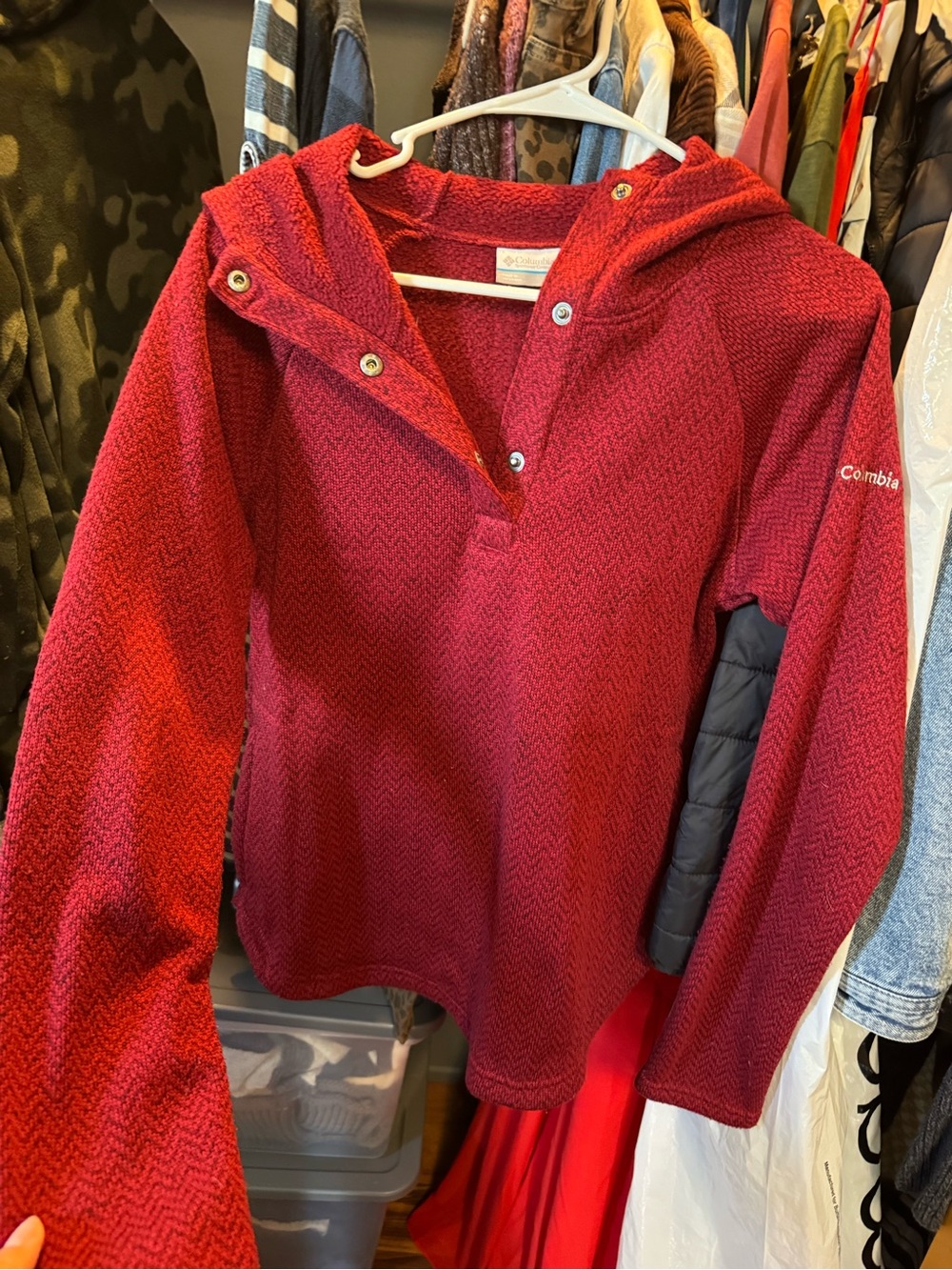 Columbia Women's Red Hooded Snap Pullover Sweater